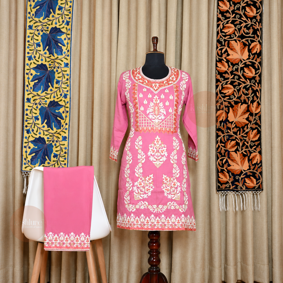 Royal Blue Kashmiri Aari Embroidery Kurta with Palazzo Co-Ord Set | Kashlure