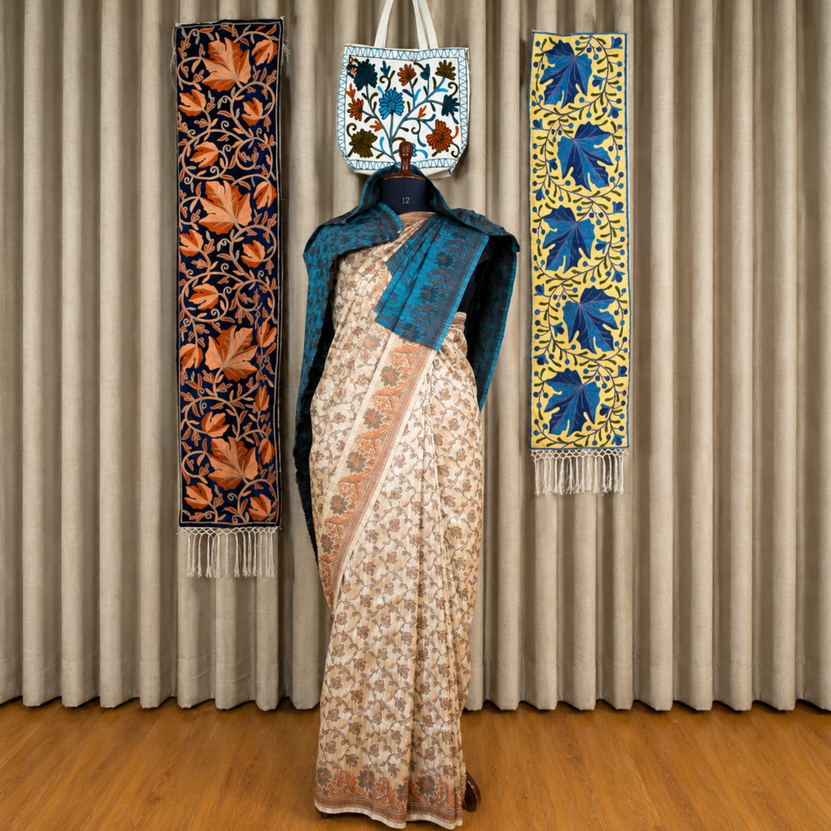 Jamawar Print Silk Teal Blue Saree | Kashlure