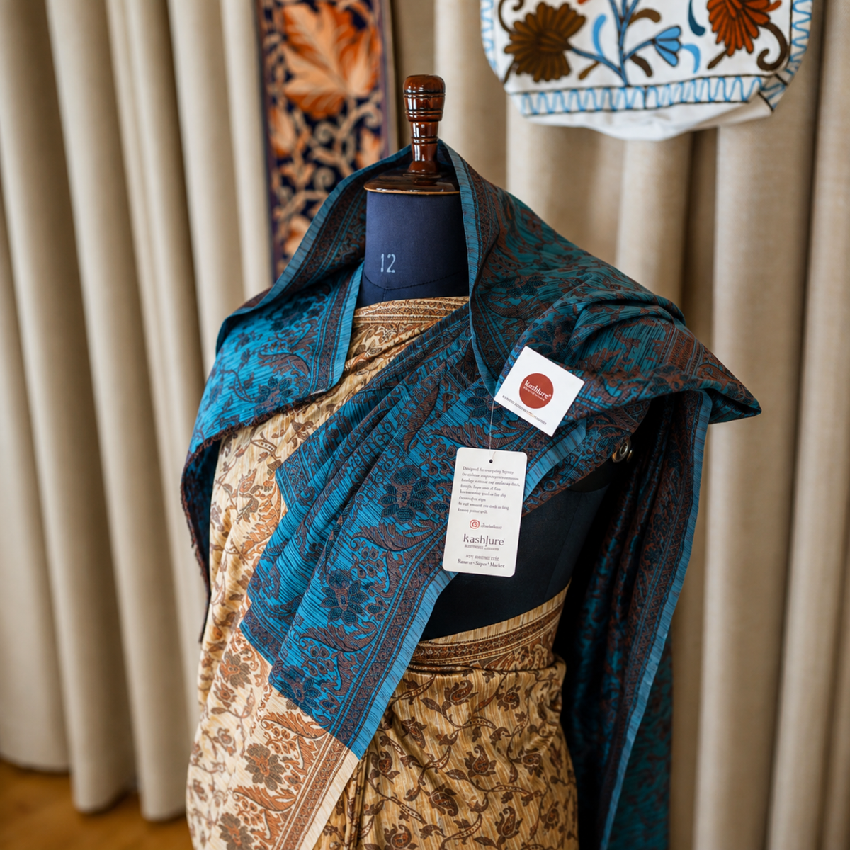 Jamawar Print Silk Teal Blue Saree | Kashlure