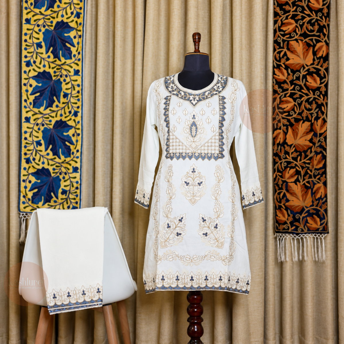 Royal Blue Kashmiri Aari Embroidery Kurta with Palazzo Co-Ord Set | Kashlure