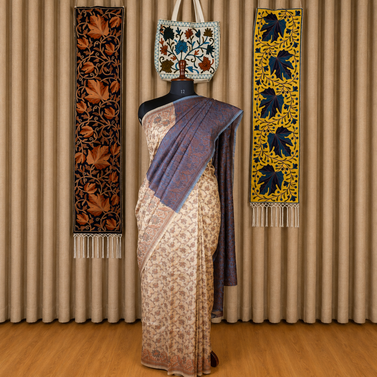 Jamawar Print Silk Teal Blue Saree | Kashlure