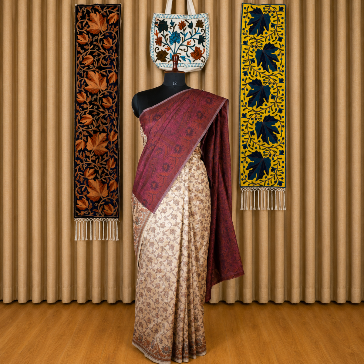 Jamawar Print Silk Teal Blue Saree | Kashlure