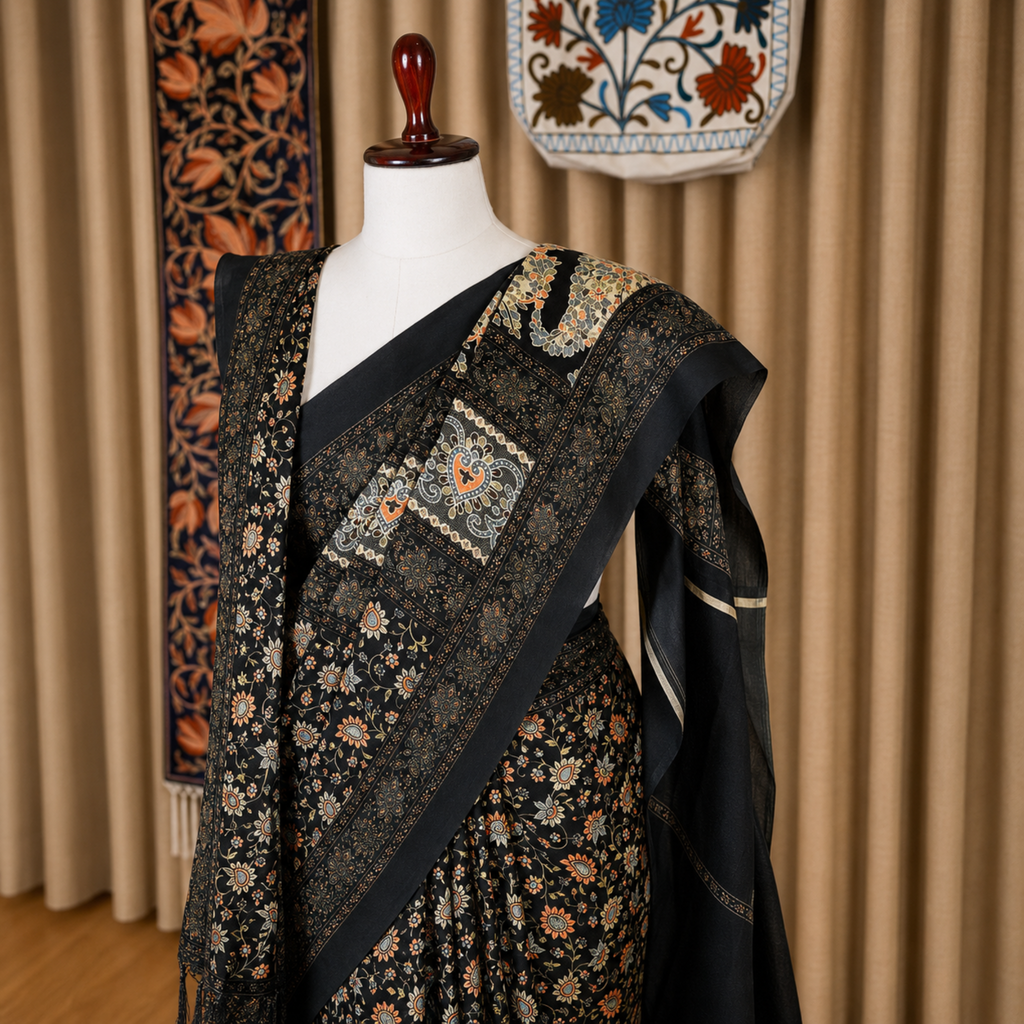 Kashmiri Jamawar Silk Black Saree by Kashlure