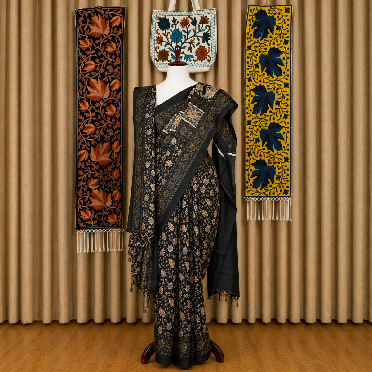 Kashmiri Jamawar Silk Black Saree by Kashlure