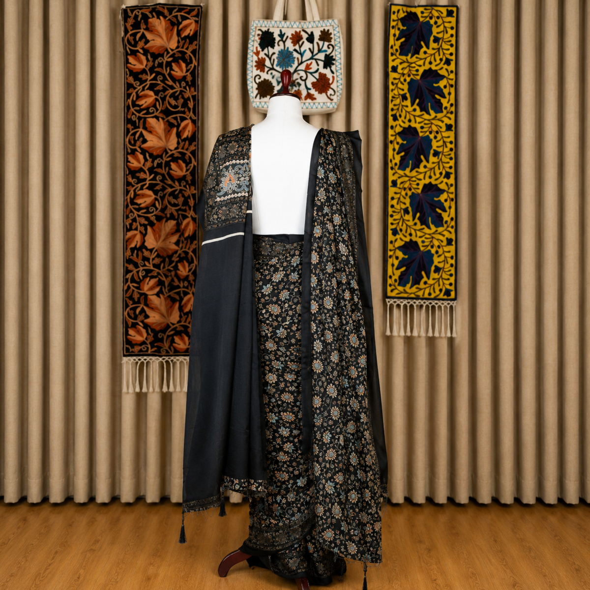 Kashmiri Jamawar Silk Black Saree by Kashlure