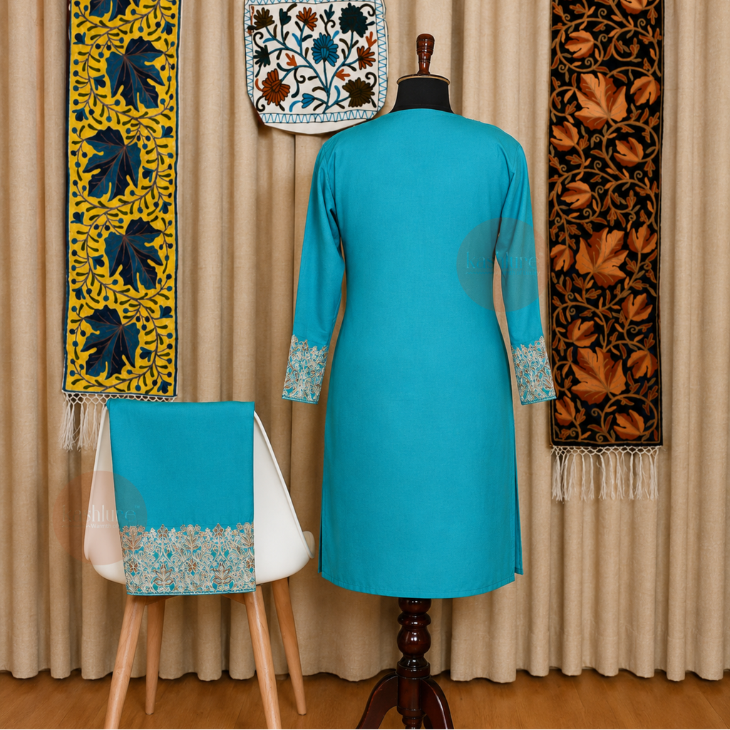 Premium Aari Embroidered Cotton Rayon Kurta with Palazzo Set | Kashlure