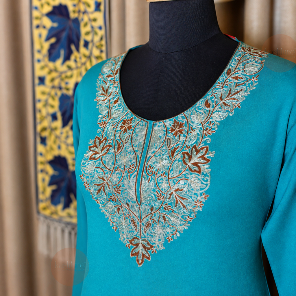 Premium Aari Embroidered Cotton Rayon Kurta with Palazzo Set | Kashlure