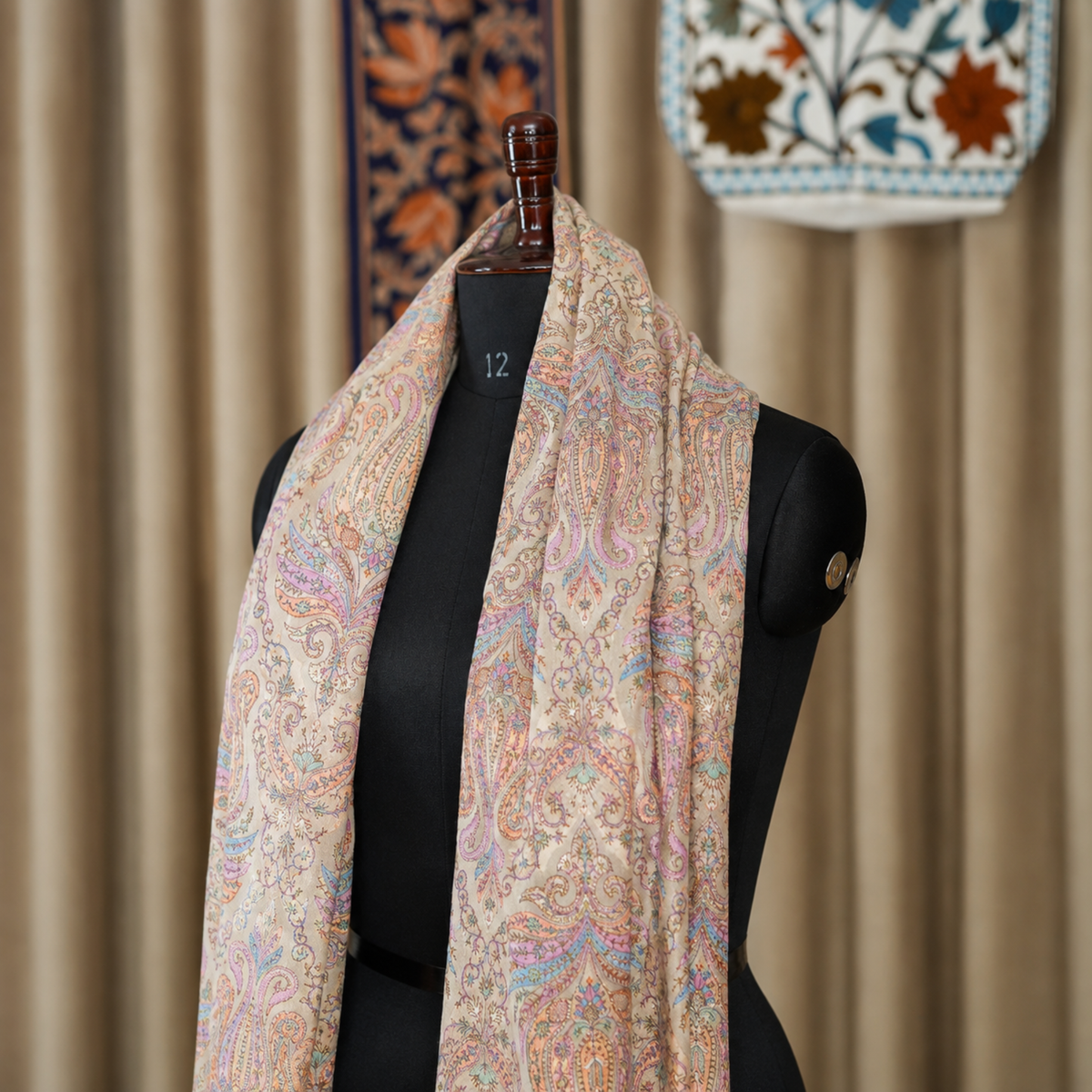 Kashmiri Jamawar Silk Ivory Stole | Kashlure