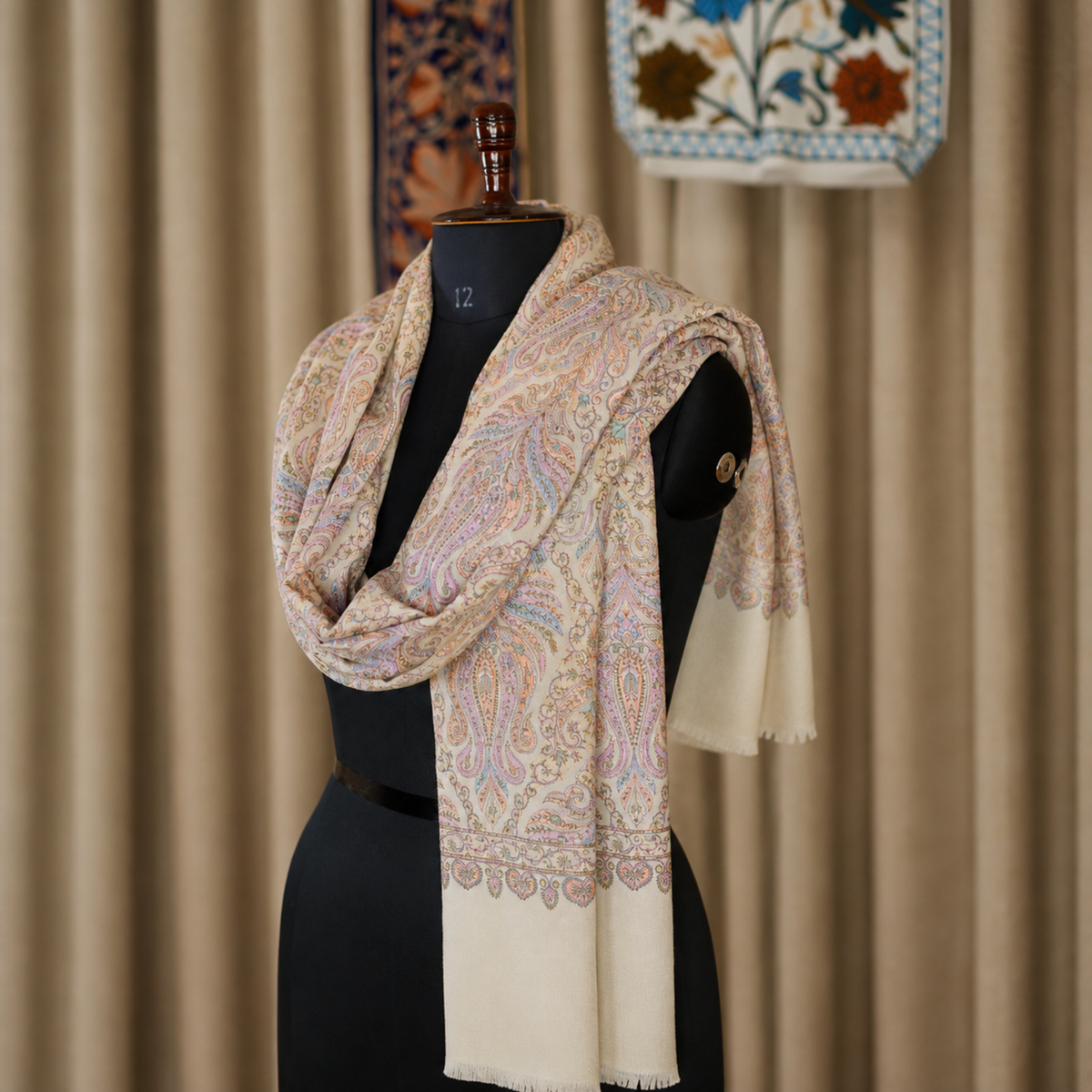 Kashmiri Jamawar Silk Ivory Stole | Kashlure