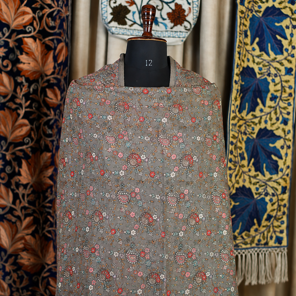 Slate Gray Kashmiri Jamawar Stole | Kashlure