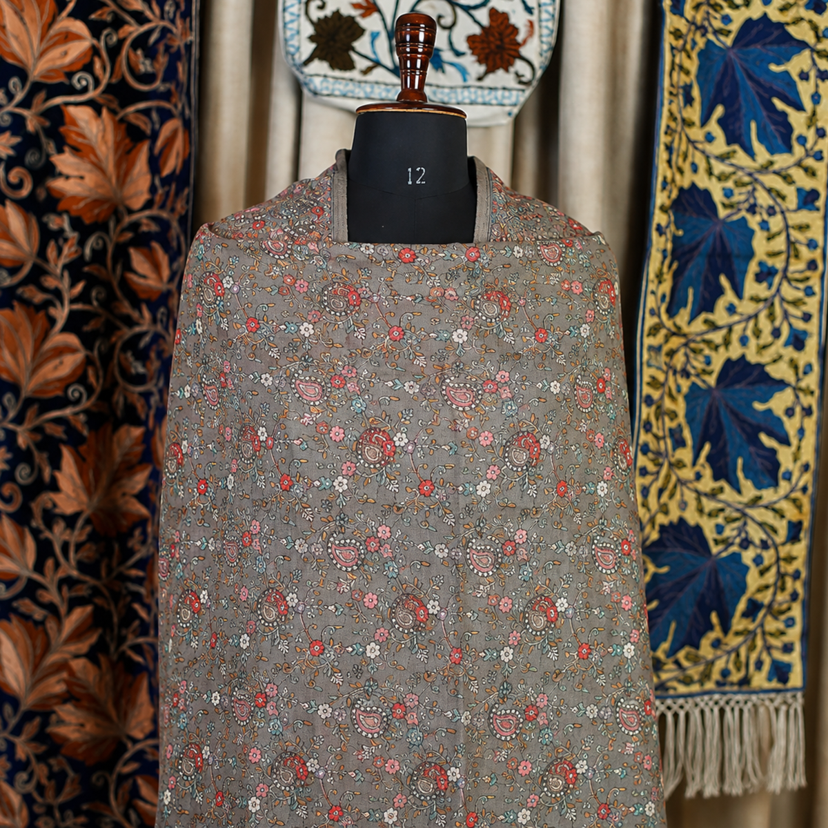 Slate Gray Kashmiri Jamawar Stole | Kashlure