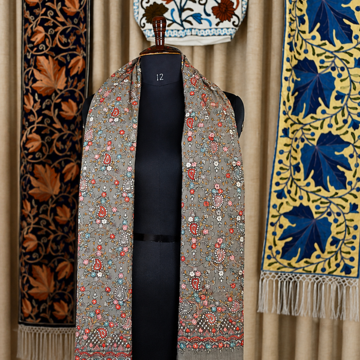 Slate Gray Kashmiri Jamawar Stole | Kashlure