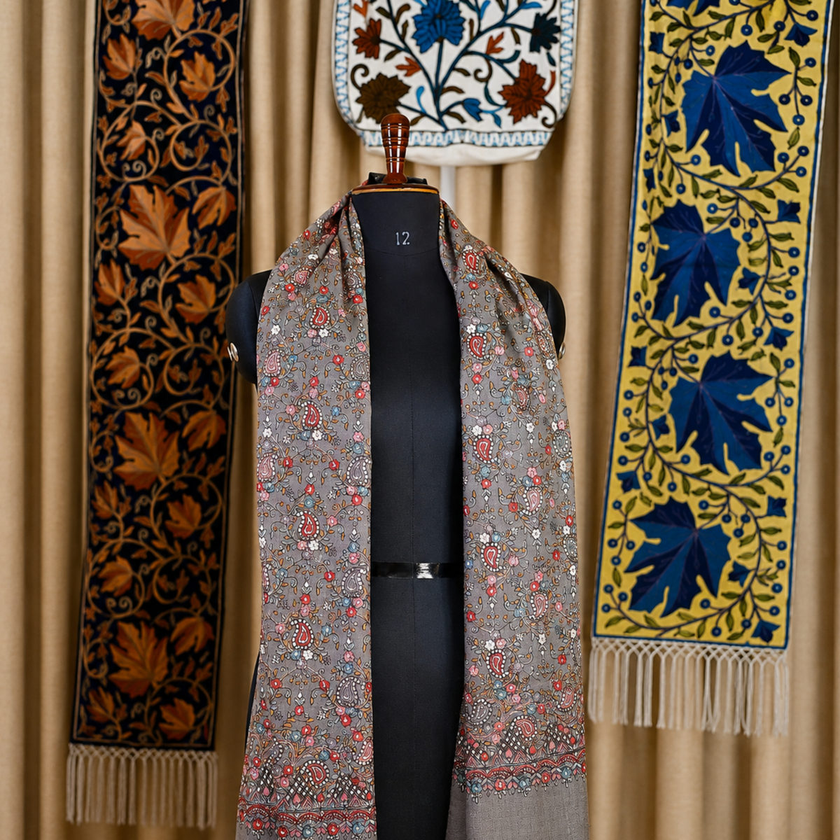 Slate Gray Kashmiri Jamawar Stole | Kashlure