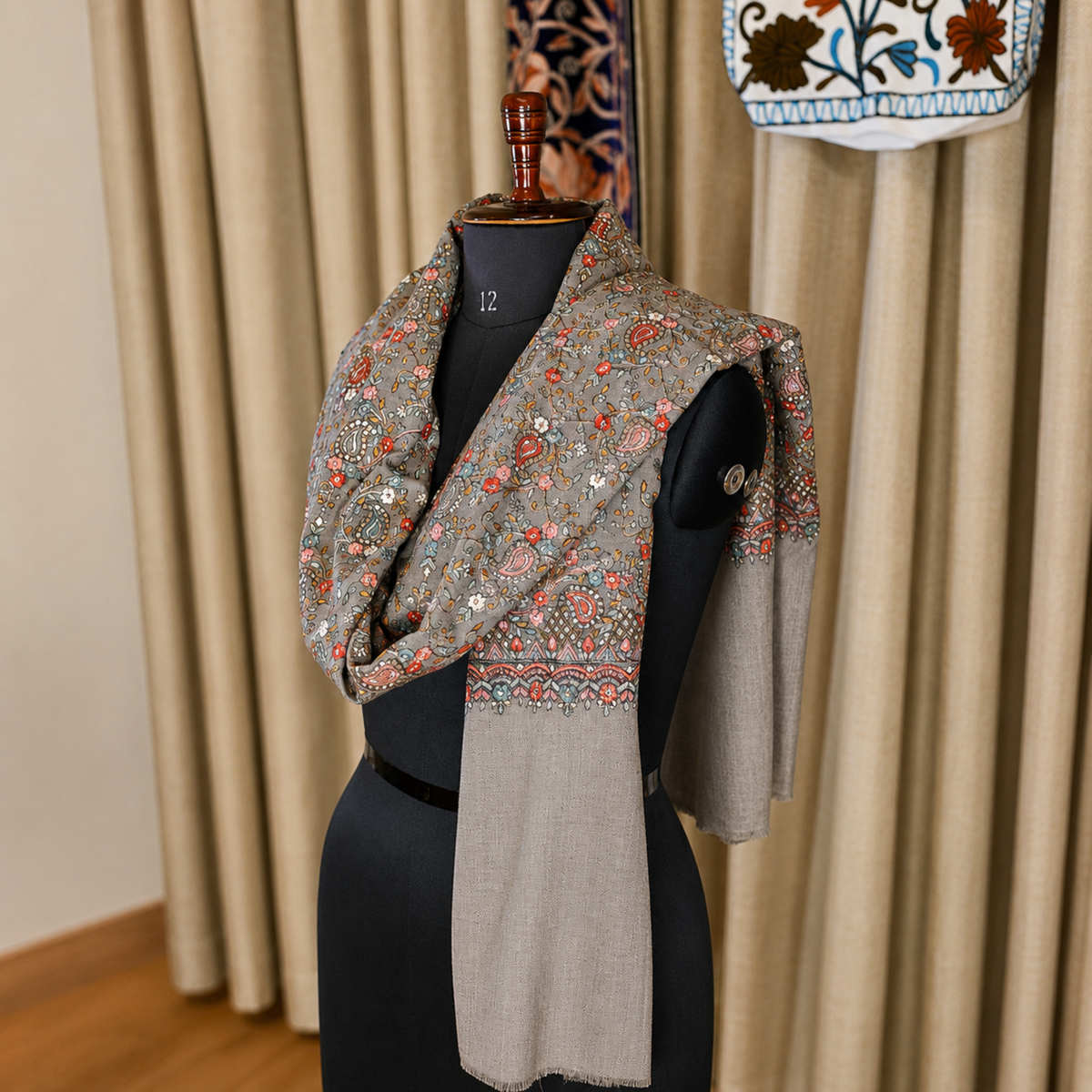 Slate Gray Kashmiri Jamawar Stole | Kashlure