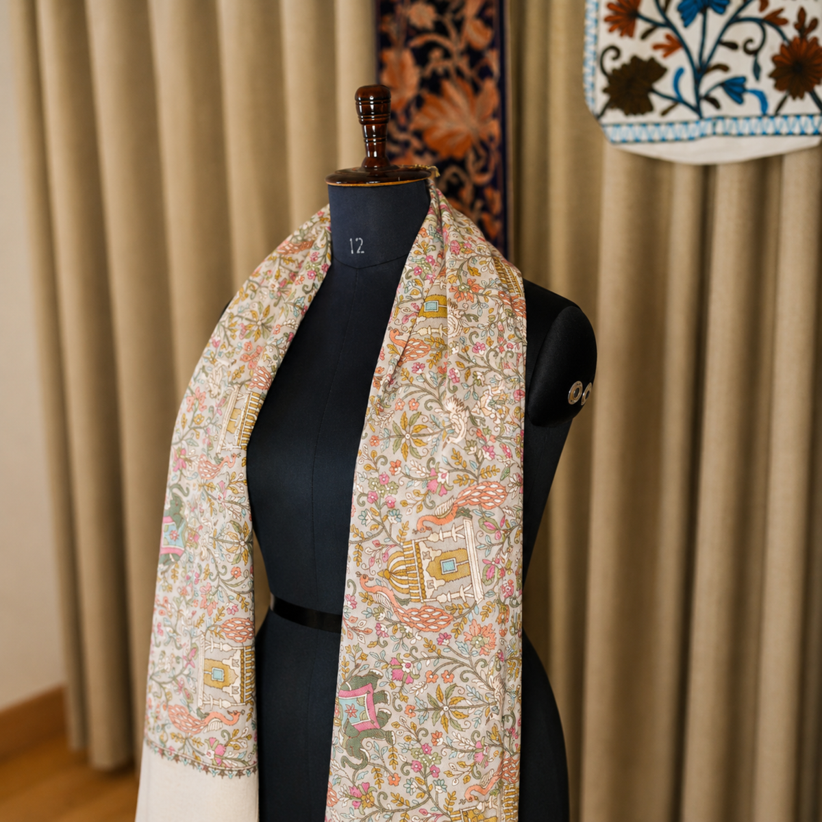 Ivory Cream Kashmiri Jamawar Stole | Kashlure