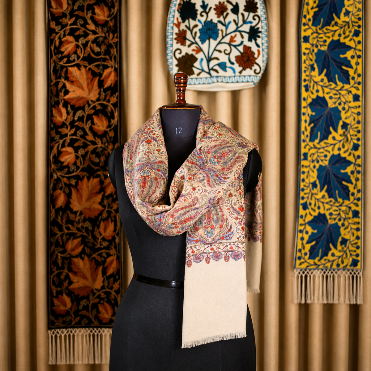 Cream Kashmiri Jamawar Stole | Kashlure