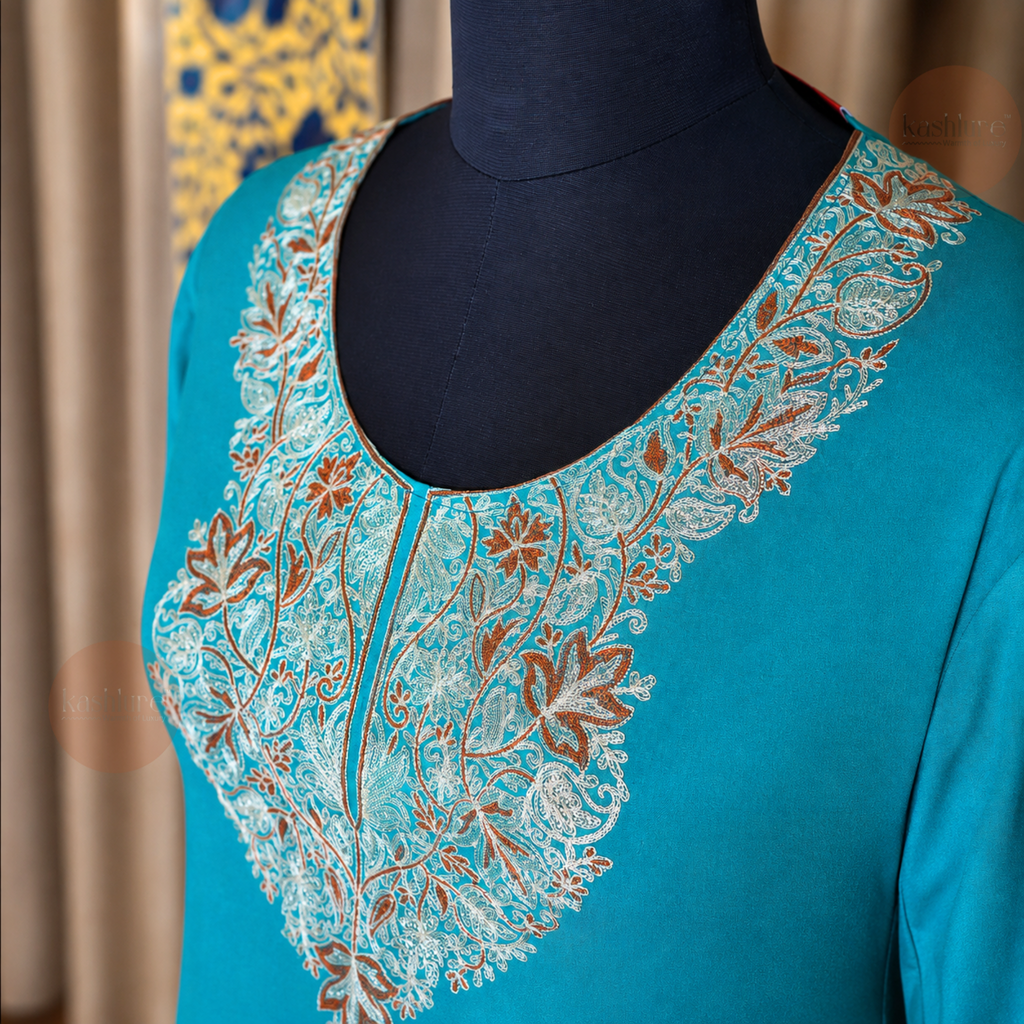 Premium Aari Embroidered Cotton Rayon Kurta with Palazzo Set | Kashlure
