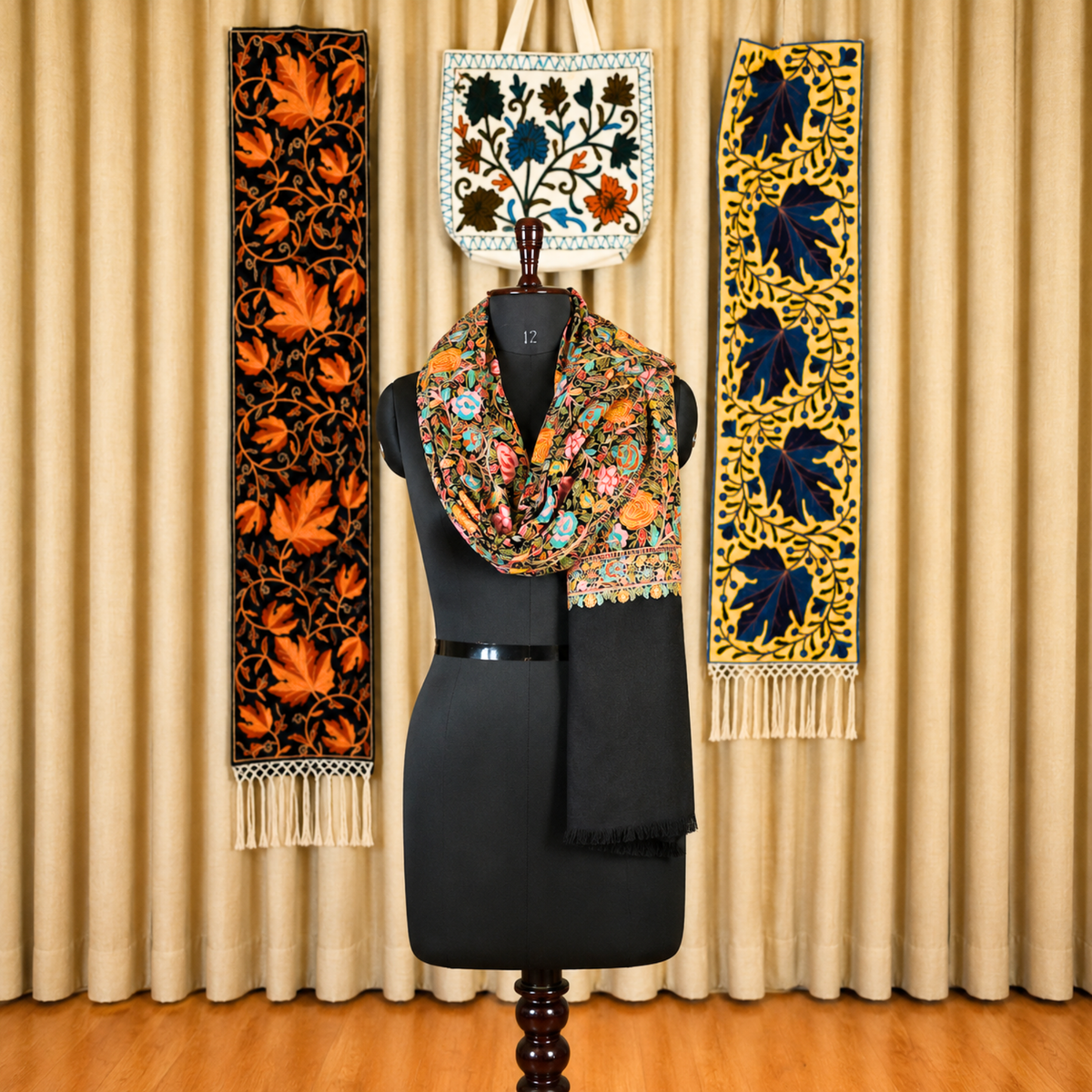 Black Kashmiri Floral Jamawar Stole | Kashlure
