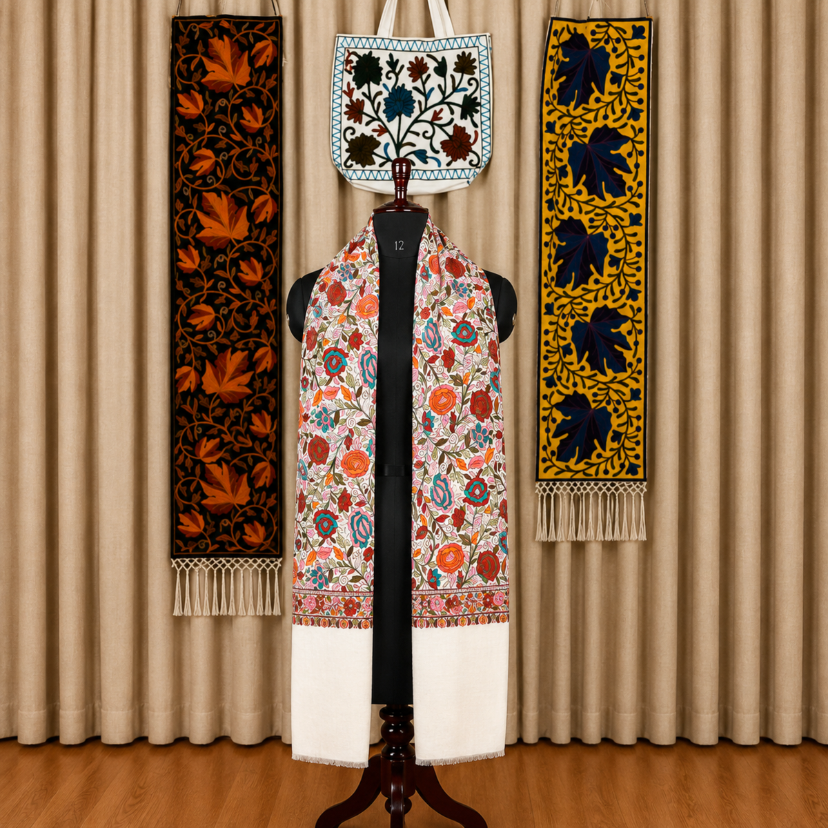 Off-White Kashmiri Floral Jamawar Stole | Kashlure