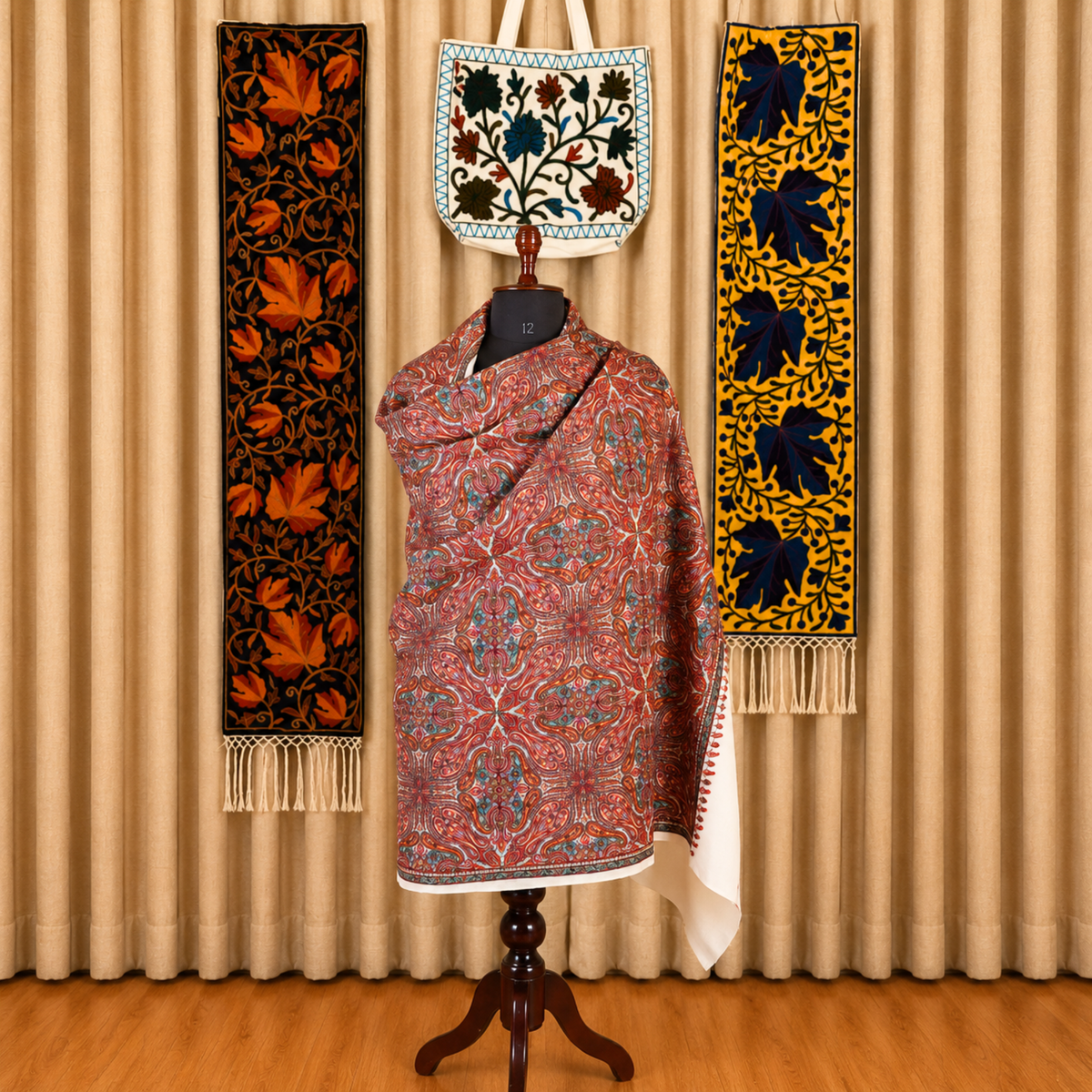 Ivory and Rust Red Kashmiri Jamawar Stole | Kashlure