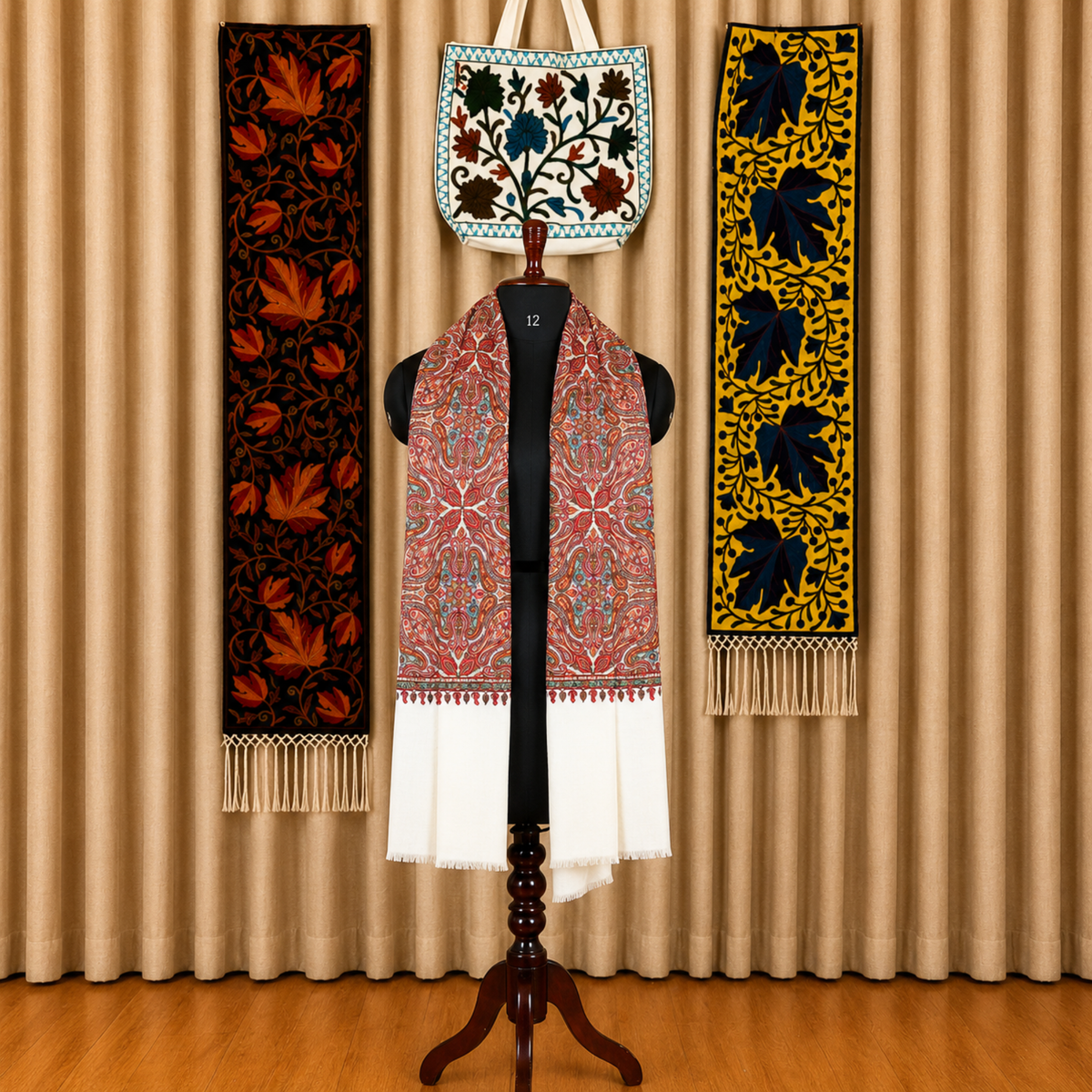 Ivory and Rust Red Kashmiri Jamawar Stole | Kashlure