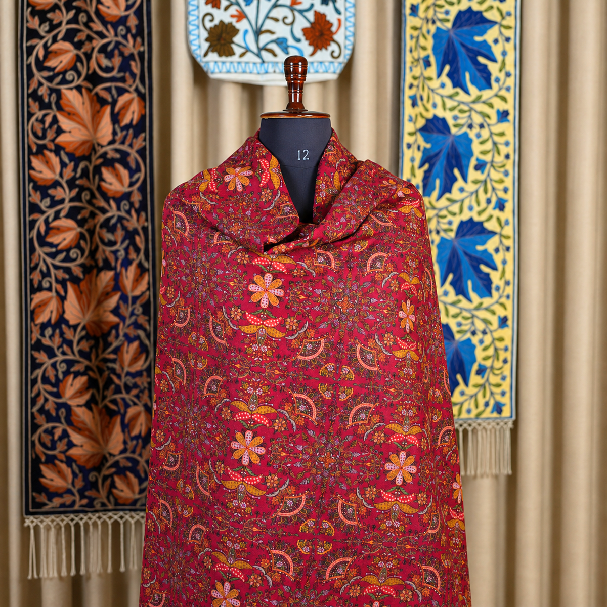 Crimson Red Kashmiri Jamawar Stole | Kashlure