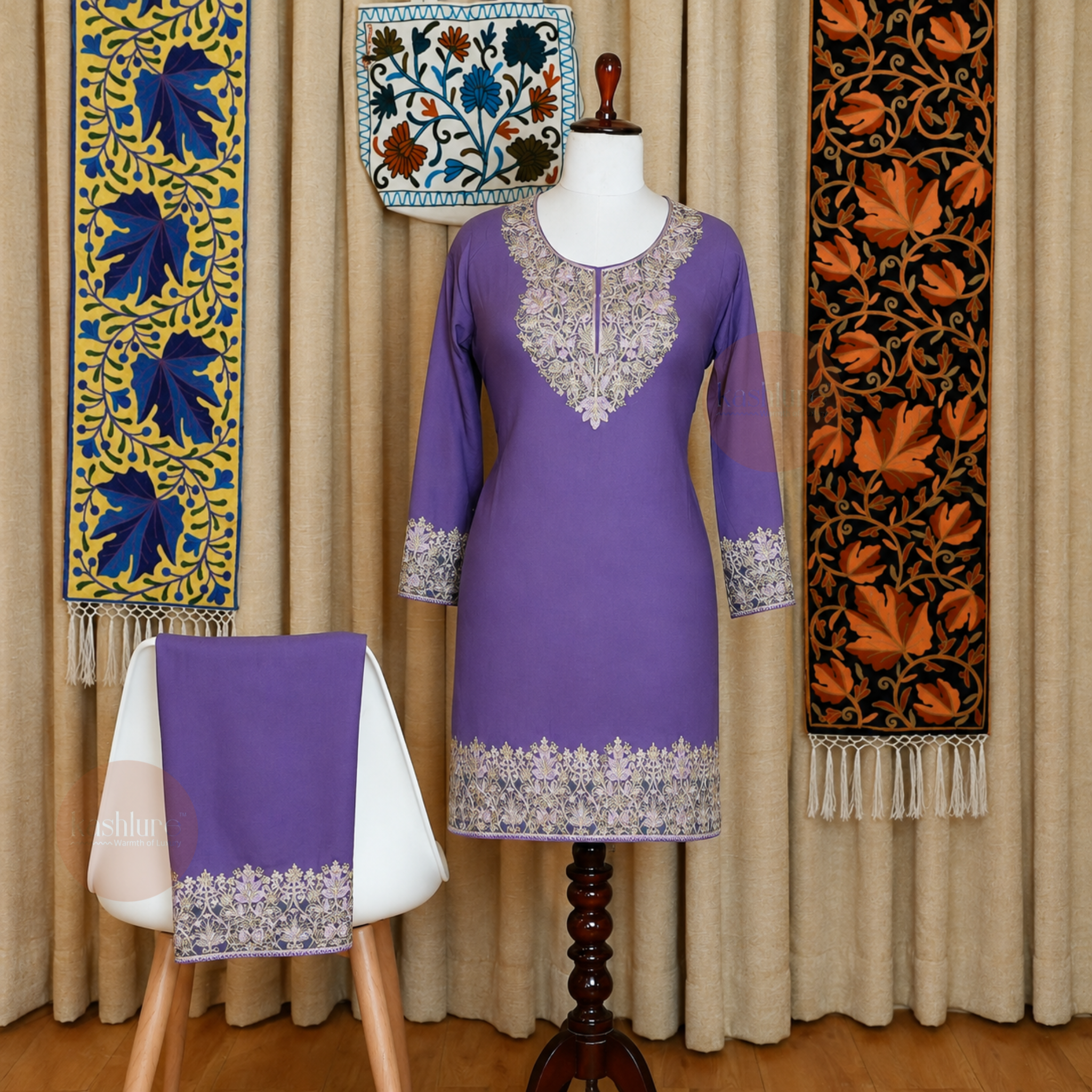 Premium Aari Embroidered Cotton Rayon Kurta with Palazzo Set | Kashlure