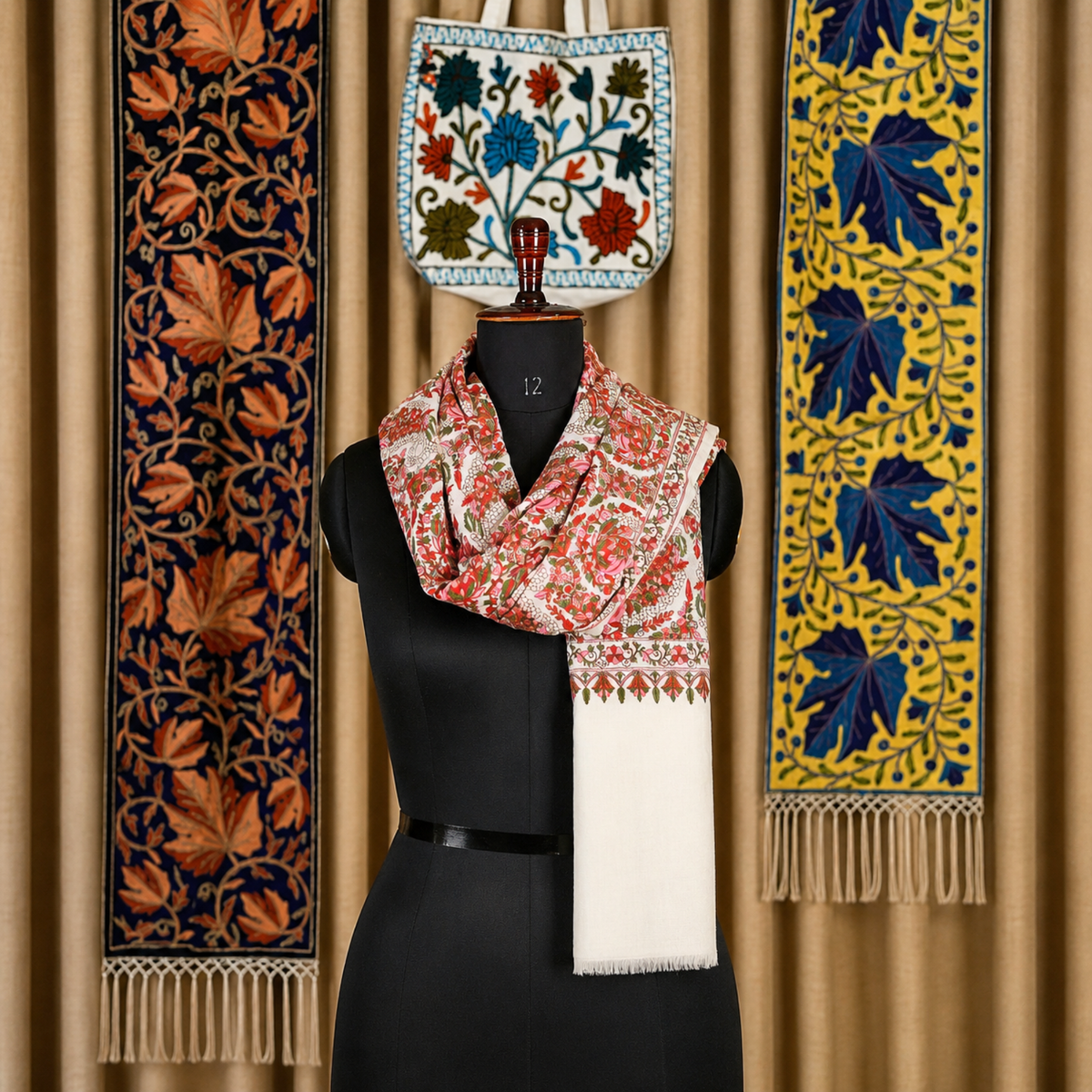 Off-White Paisley Vine Jamawar Stole | Kashlure