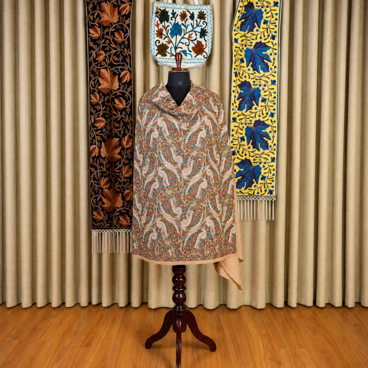Beige Vibrant Paisley Kashmiri Jamawar Stole | Kashlure