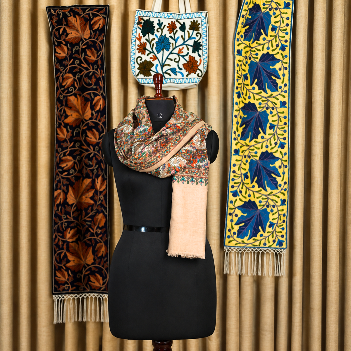 Beige Vibrant Paisley Kashmiri Jamawar Stole | Kashlure