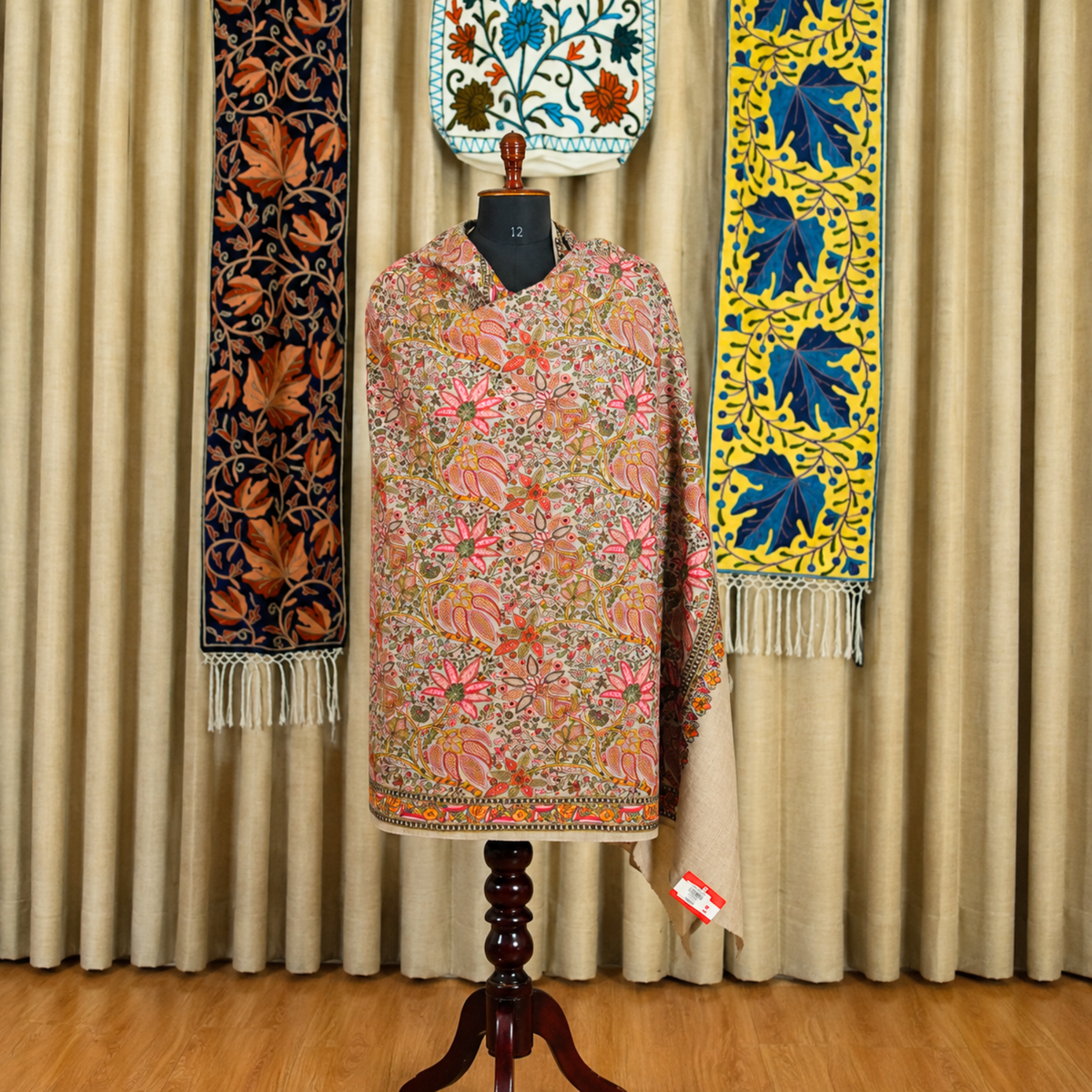 Beige Pink Lotus Kashmiri Jamawar Stole | Kashlure
