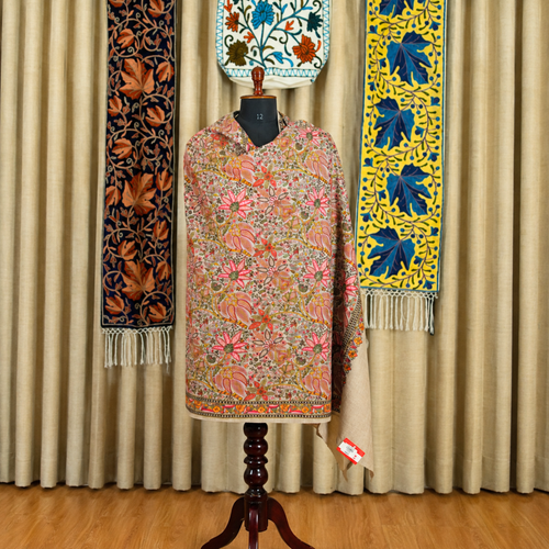 Beige Pink Lotus Kashmiri Jamawar Stole | Kashlure