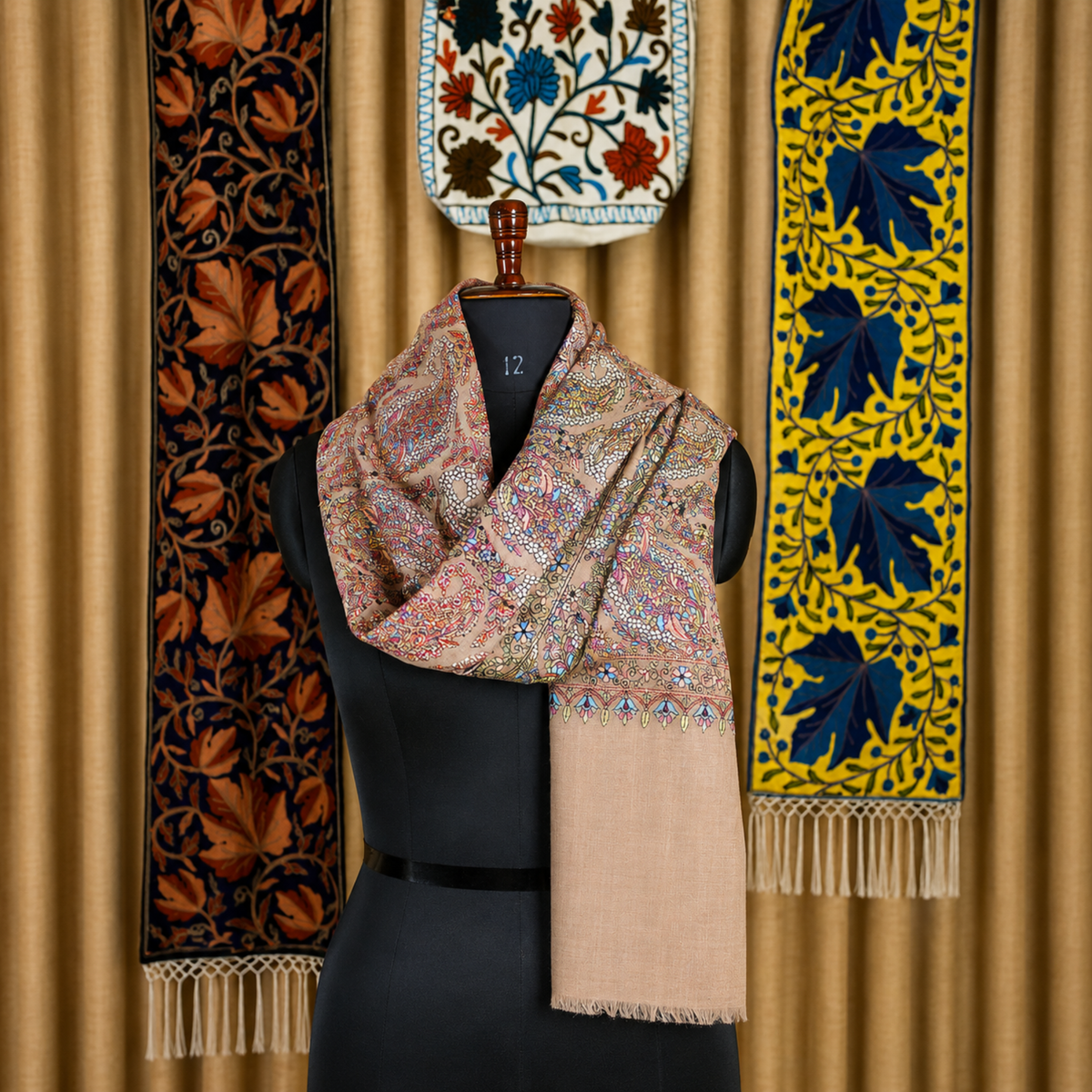 Beige Floral-Paisley Kashmiri Jamawar Stole | Kashlure
