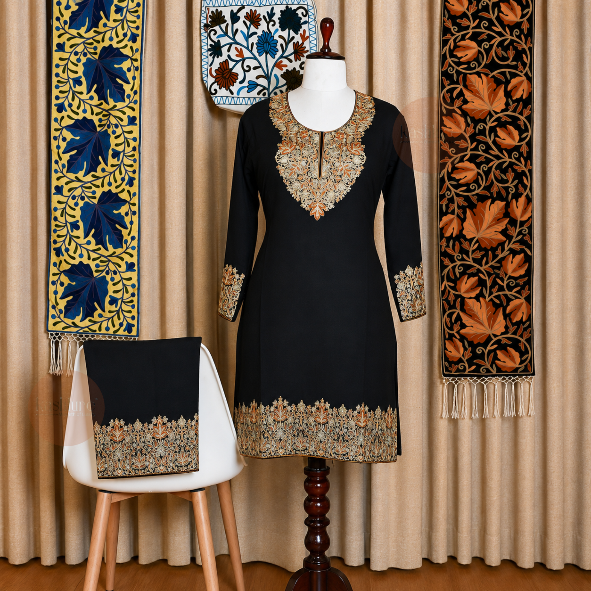 Premium Aari Embroidered Cotton Rayon Kurta with Palazzo Set | Kashlure