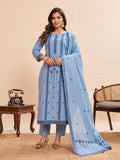 Serene Powder Blue Embroidered Cotton-Linen Kurta Set with Dupatta – 3 Piece Suit