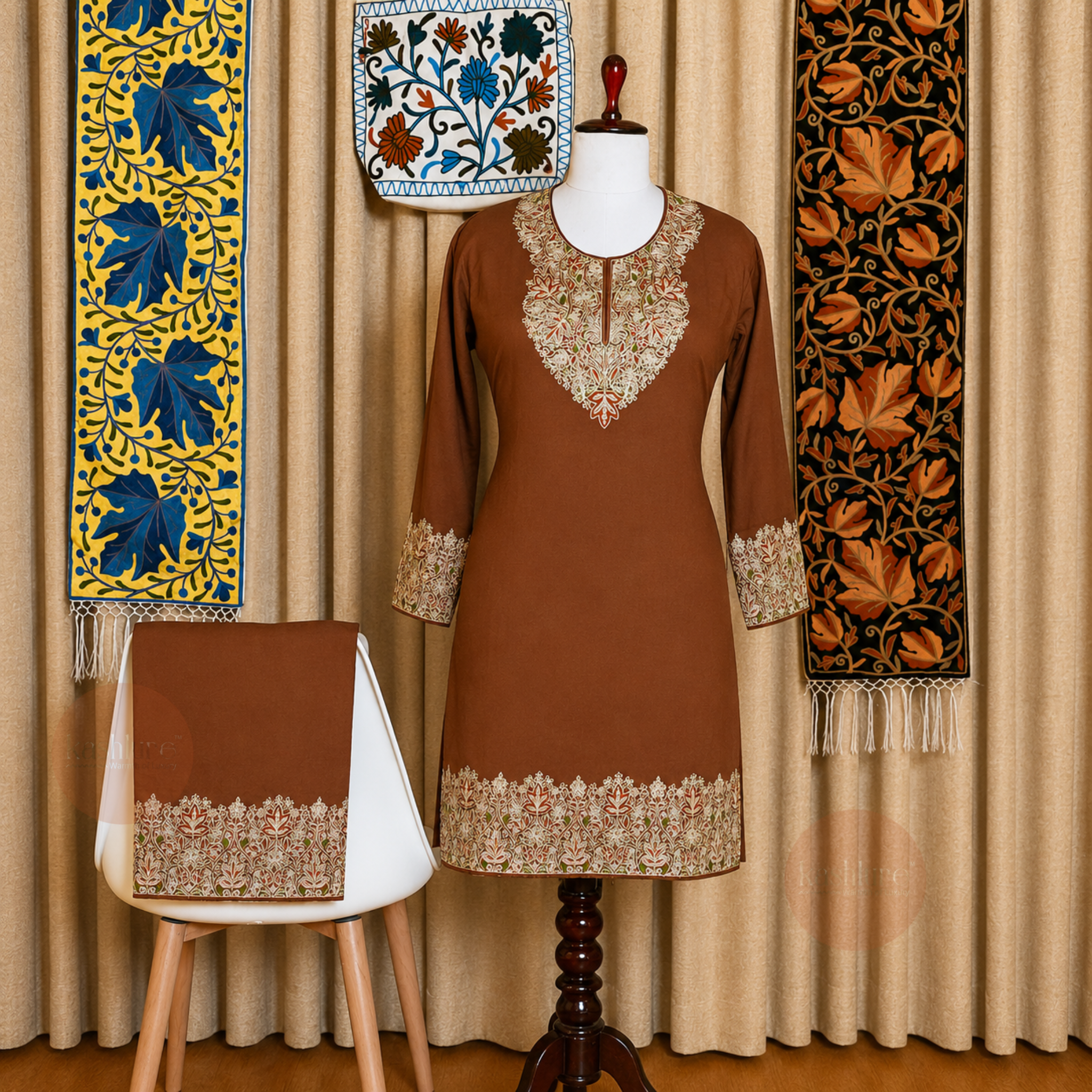 Premium Aari Embroidered Cotton Rayon Kurta with Palazzo Set | Kashlure