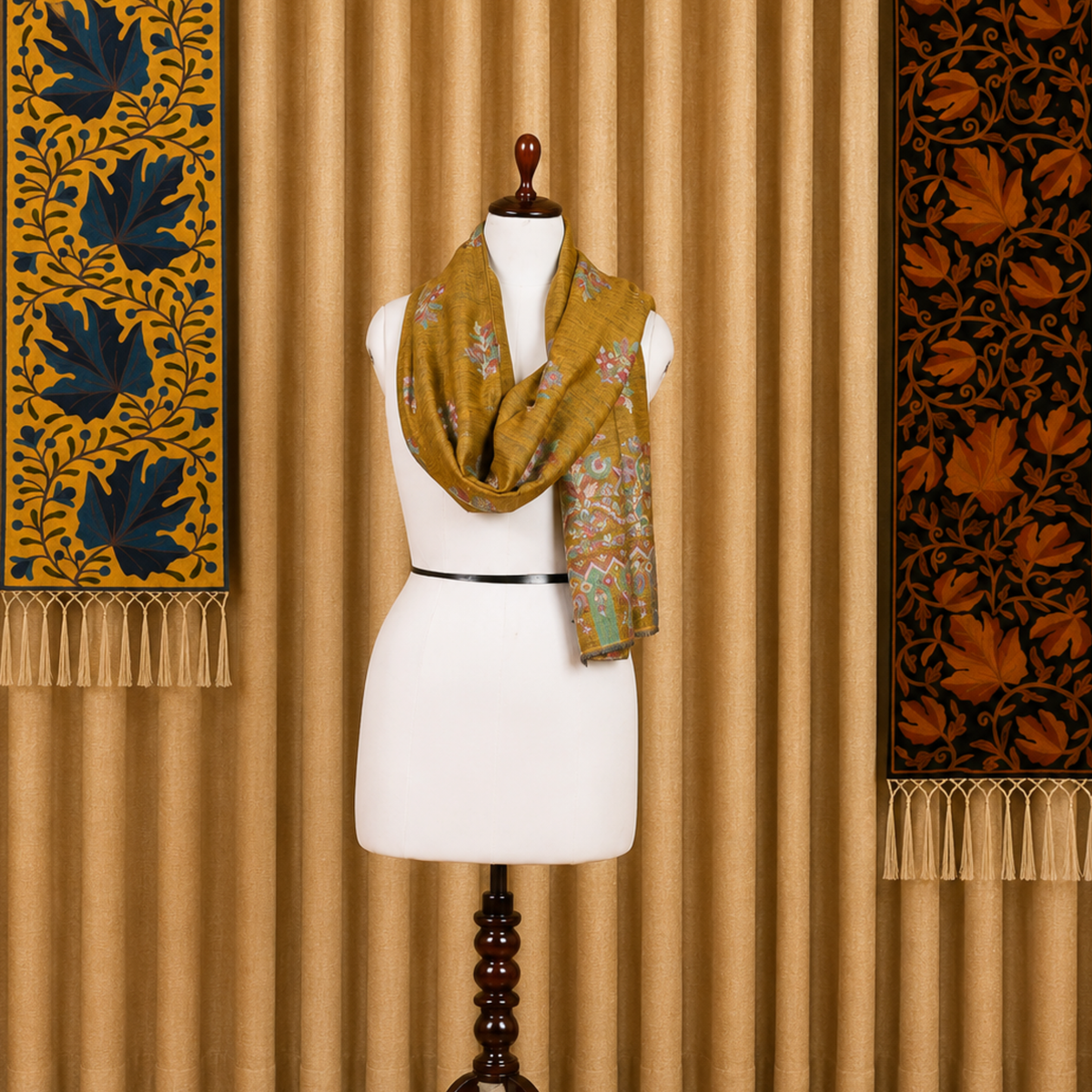 Kashlure Kashmiri Kani Shawl - Floral Booti and Running Border