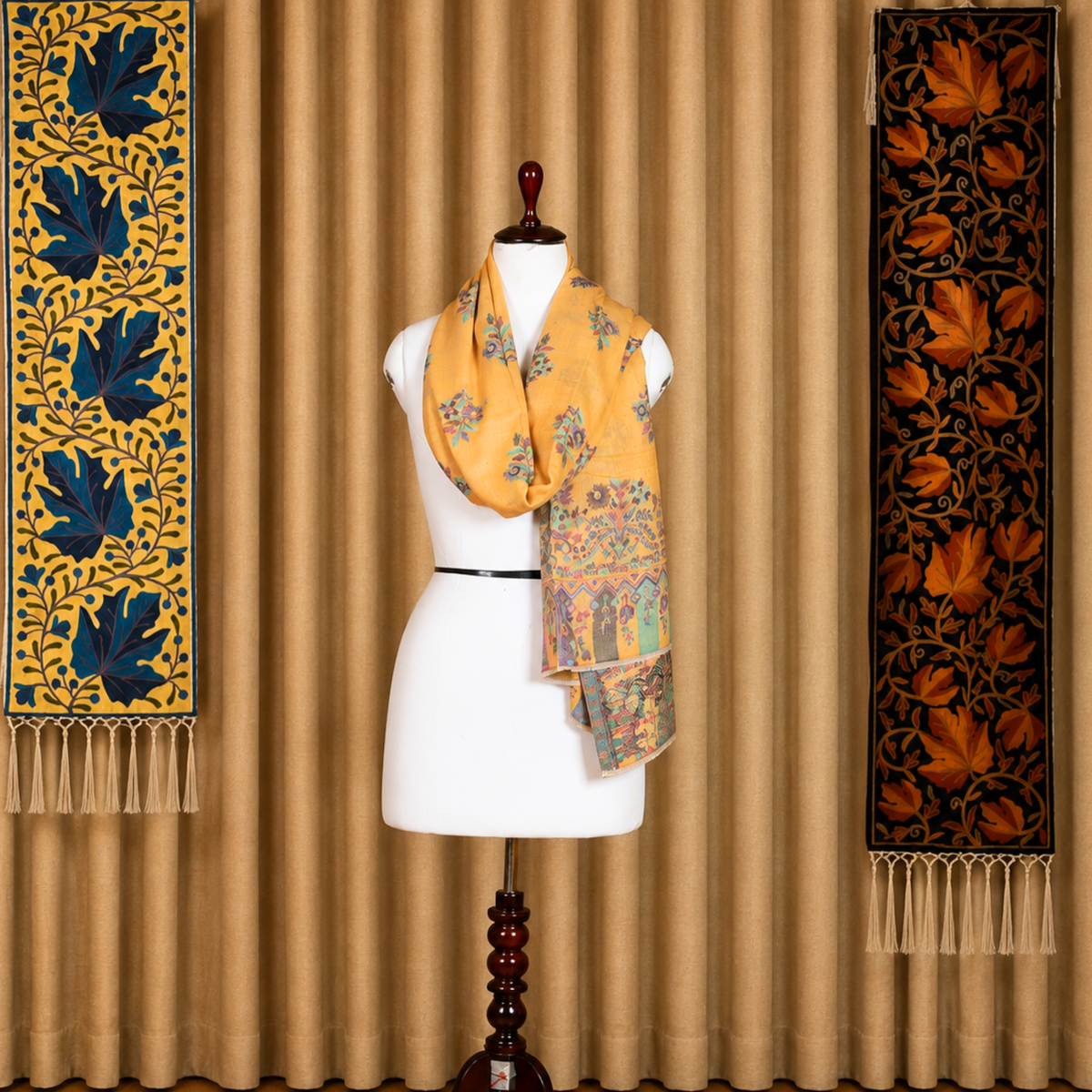 Kashlure Kashmiri Kani Shawl - Floral Booti and Running Border
