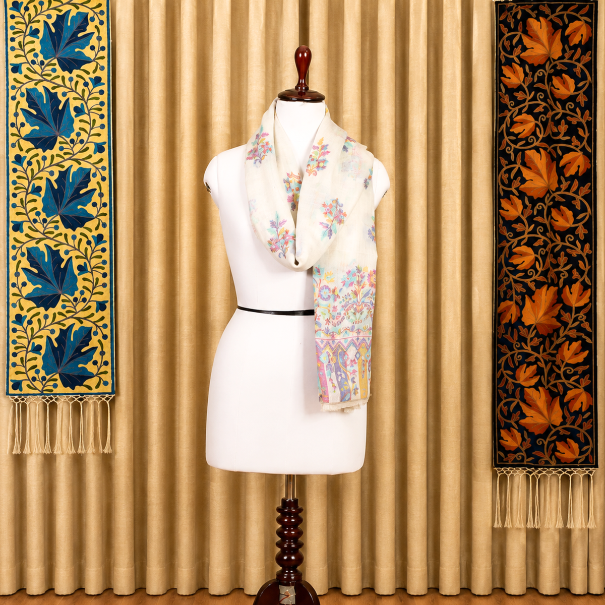 Kashlure Kashmiri Kani Shawl - Floral Booti and Running Border