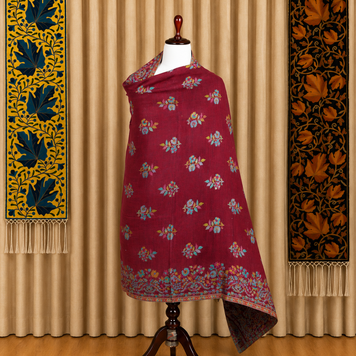 Kashlure Kashmiri Kani Shawl - Floral Booti and Running Border
