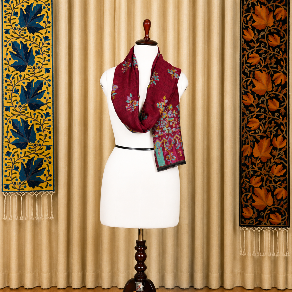 Kashlure Kashmiri Kani Shawl - Floral Booti and Running Border
