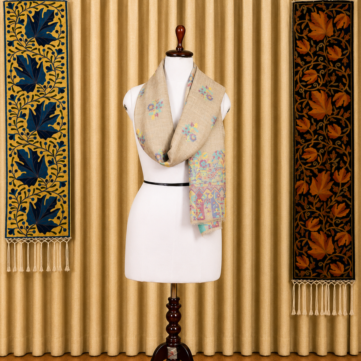 Kashlure Kashmiri Kani Shawl - Floral Booti and Running Border