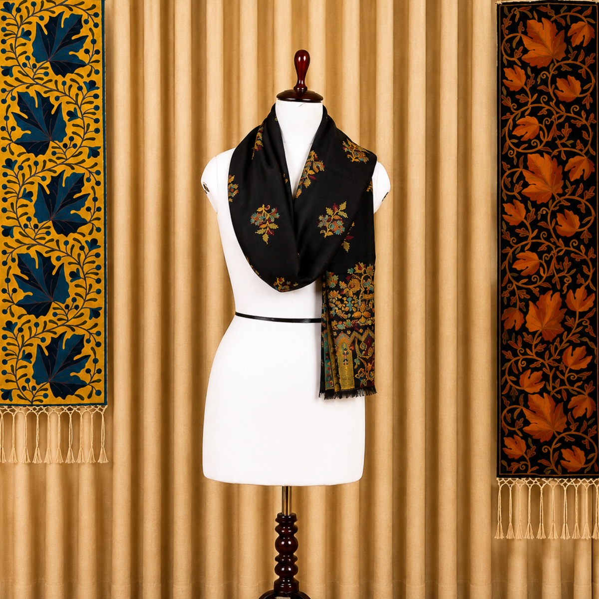 Kashlure Kashmiri Kani Shawl - Floral Booti and Running Border