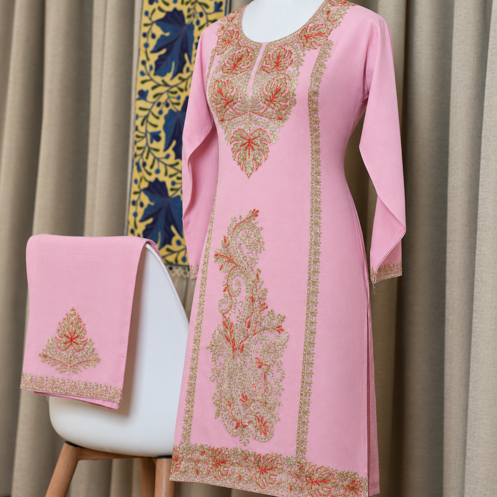Aari Embroidered Kurta with Palazzo Co-Ord Set | Kashlure