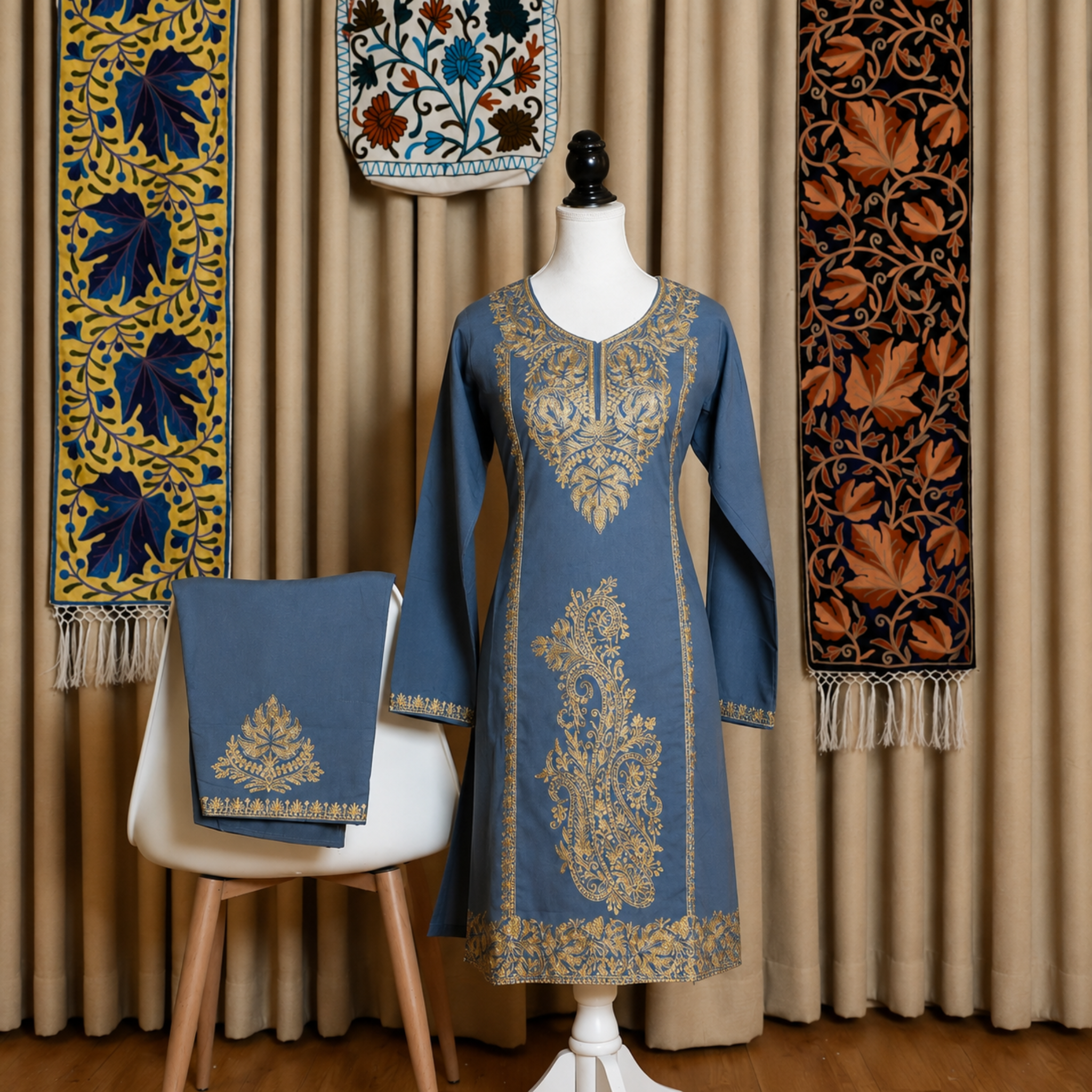 Aari Embroidered Kurta with Palazzo Co-Ord Set | Kashlure