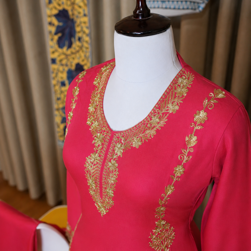 Aari Embroidered Kurta with Palazzo Co-Ord Set | Kashlure (Copy) (Copy)