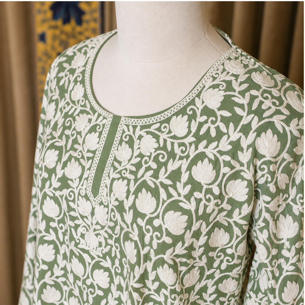Kashmiri Floral Aari Embroidered Straight Kurta