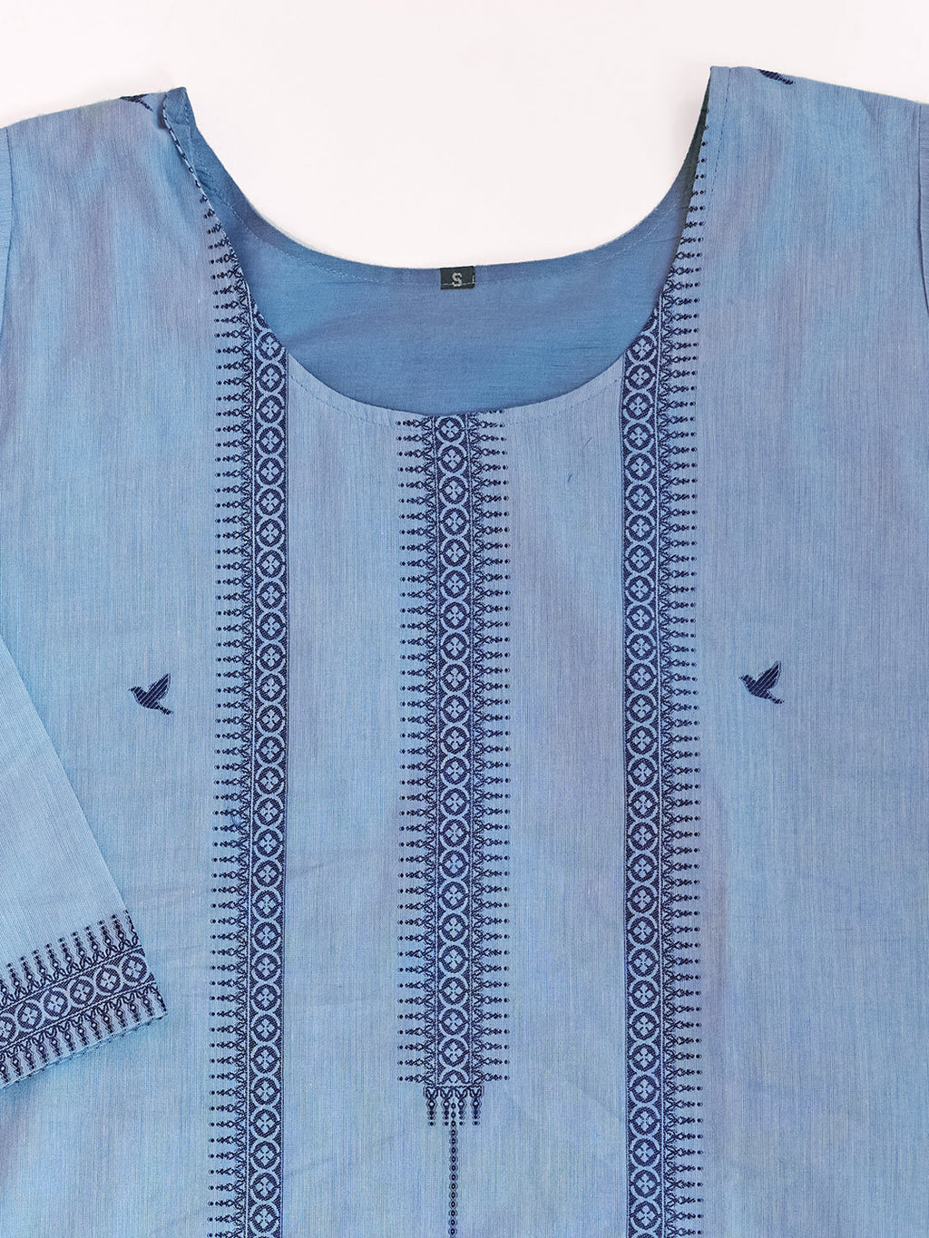 Serene Powder Blue Embroidered Cotton-Linen Kurta Set with Dupatta – 3 Piece Suit