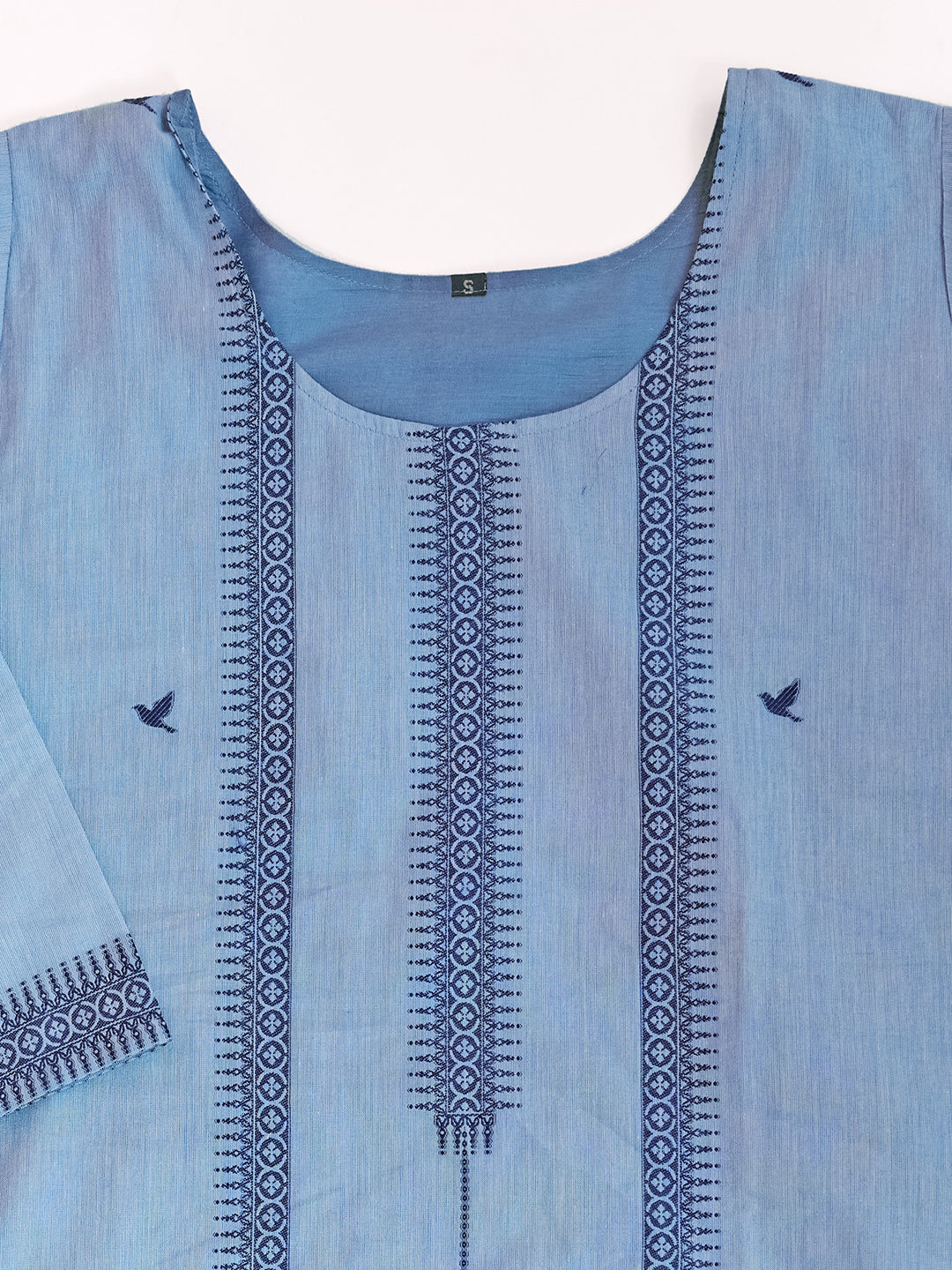 Serene Powder Blue Embroidered Cotton-Linen Kurta Set with Dupatta – 3 Piece Suit