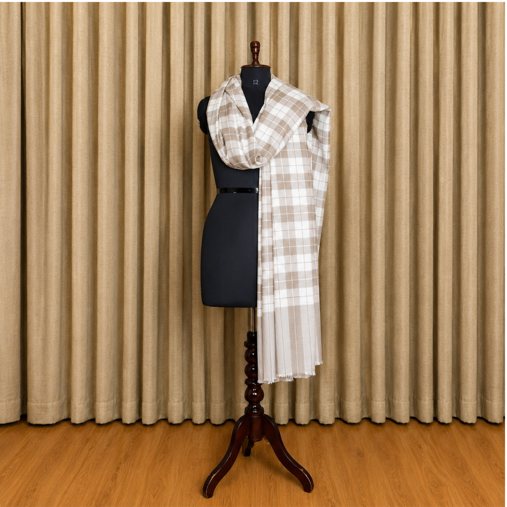 LIGHT BROWN CHECK GENTS PASHMINA SHAWL